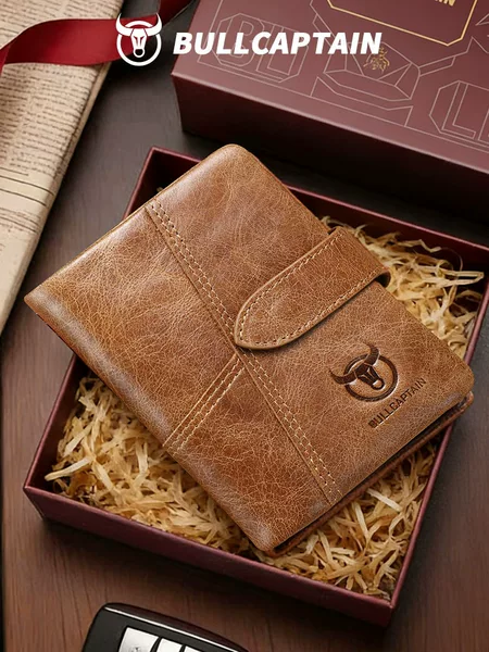 Captain Niu Men's Genuine Leather Wallet Short Vertical Style Multifunctional Detachable with Coin Pocket Business Casual Coin Purse