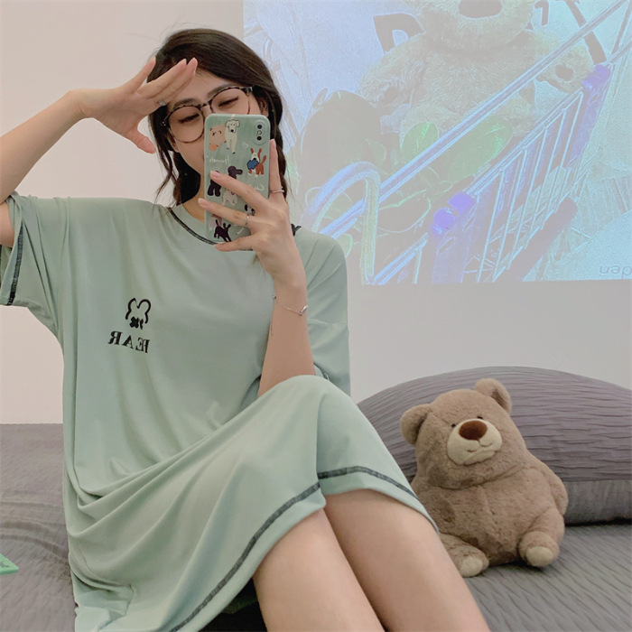 2024 pijamas de verano pijamas de chicas dibujos animados largo hilo de manga corta chaqueta en vivo ropa doméstica mayorista