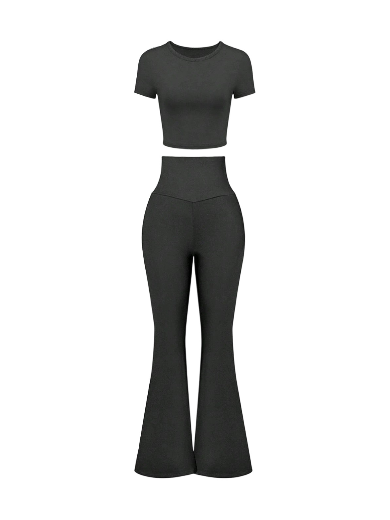 Women's Clothing High-Waisted Flared Pants Women's Spring/Summer Casual Sportswear Cropped Short-Sleeved Multi-Occasion Style_ecoleips.com