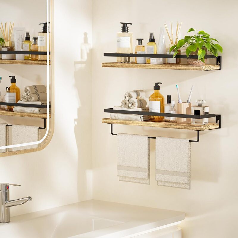 Cross-Border Bathroom Storage Rack with Towel Bar Double-Layer Storage Rack Kitchen Living Room Wall-Mounted Spice Storage Rack