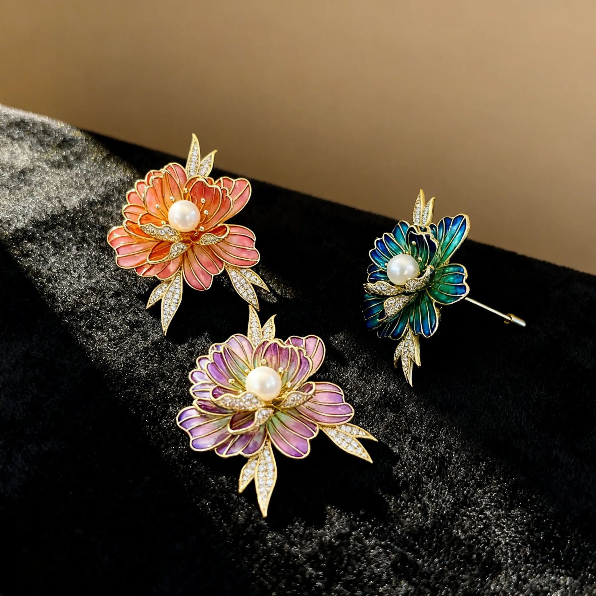 Vintage Enamel Peony Flower Brooch for Women, Niche Chinese Style Painted Flower Pin, Suit Lapel Accessory Pin
