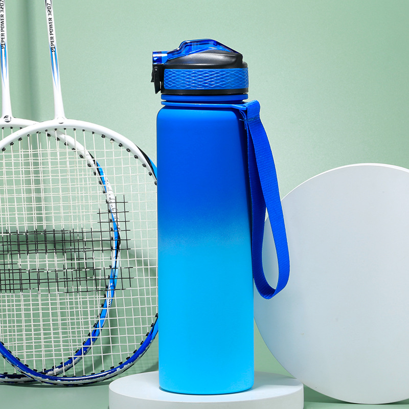 Nueva botella de agua deportiva de acero inoxidable con gradiente de gran capacidad personalizable hecha a mano, taza termo con tapa emergente portátil, venta al por mayor