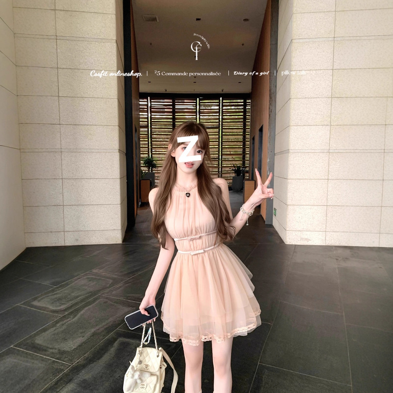 25/Ss Sorbet Slightly Tipsy Nude Pink Halter Neck Bow Irregular Hem Dress Short Skirt Gentle Style 25/Ss Sorbet Slightly Tipsy Nude Pink Halter Neck Bow Irregular Hem Dress Short Skirt Gentle Style