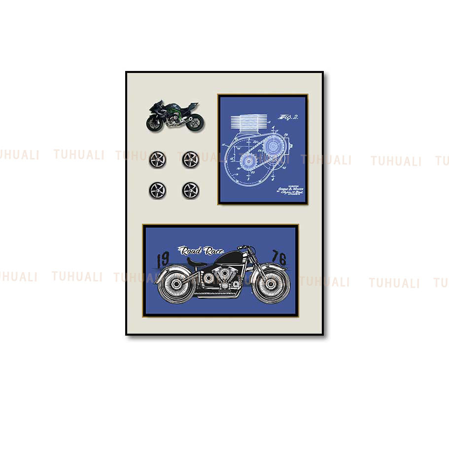 Motocicleta pintura decorativa estudio niños dormitorio colgante pintura sala de estar pintura decorativa tridimensional mural
