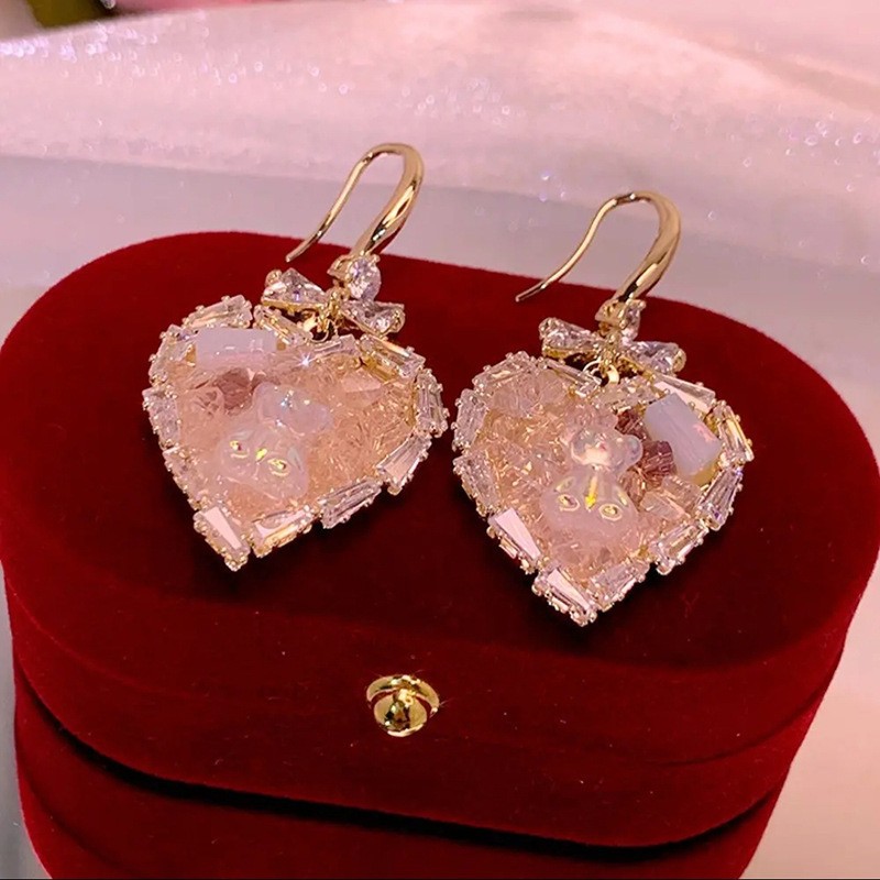 Fashion Heart Shape Crystal Inlay Rhinestones Earrings 1 Pair display picture 3