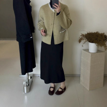 蕾丝拼接小香风2025秋冬新款甜美小个子韩版宽松短款羊毛呢外套女