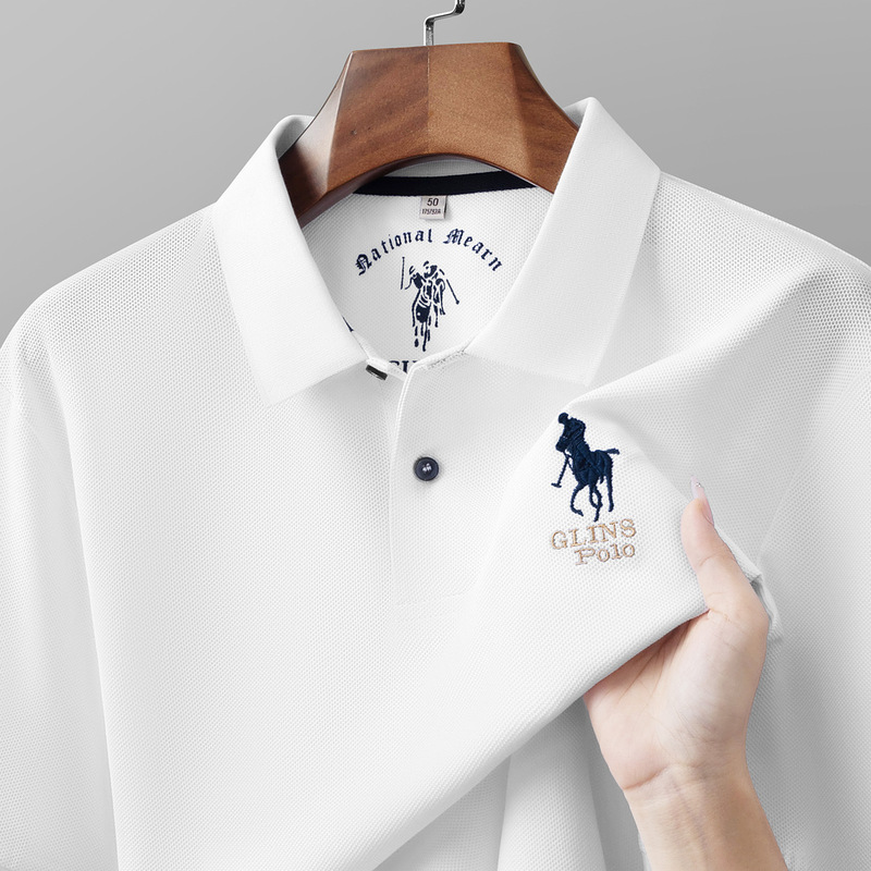 High-Quality 100% Mercerized Cotton Polo Shirt for Men, Summer Embroidered Lapel T-Shirt for Young and Middle-Aged, Business Casual Short-Sleeve T-Shirt