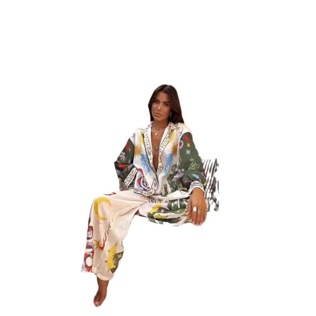 Nuovo set di camicia a maniche lunghe in lino con stampa personalizzata a tema macaron._voghion.com
