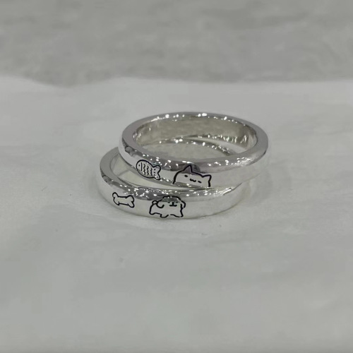Line puppy ring, kitten couple ring, cute cartoon fish dry bone ring, same style as Little Red Book