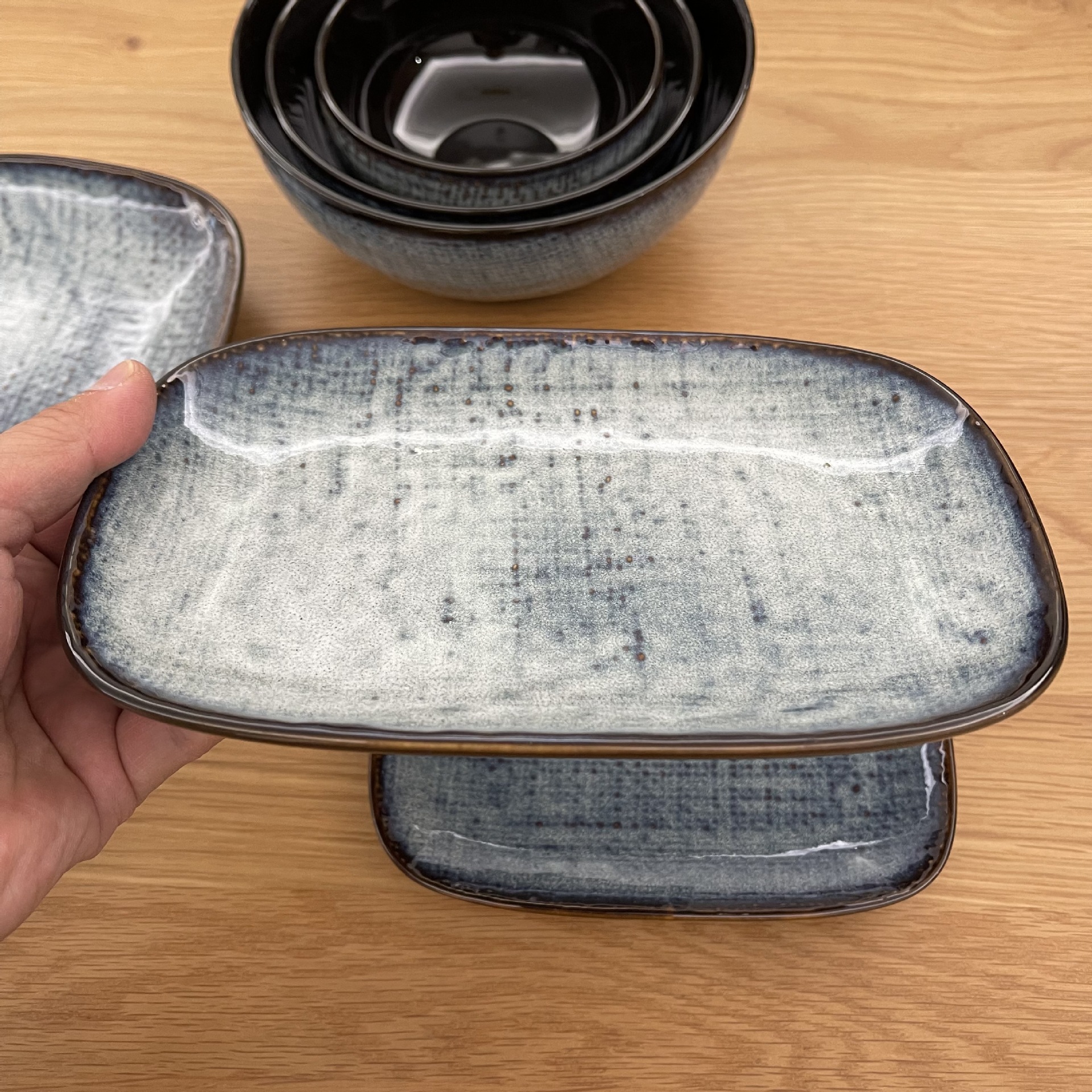 Excedente de comercio exterior LZ Lu Cang vajilla de cerámica patrón de tela serie denim plato rectangular único de cerámica de porcelana de colores. image 4