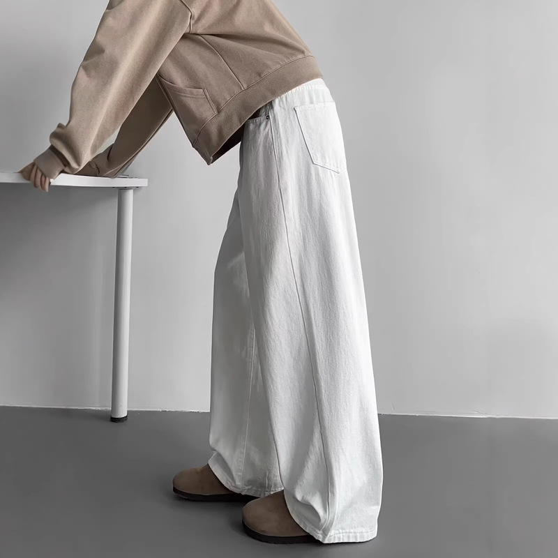 Extended Length White Denim Jeans for Tall Men, Solid Color Pants, Men's Summer Drapey Casual Pants, Spring and Autumn, Large Size, Loose Fit Extended Length White Denim Jeans for Tall Men, Solid Color Pants, Men's Summer Drapey Casual Pants, Spring and Autumn, Large Size, Loose Fit