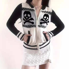 跨境亚马逊欧美女装2022秋冬新款骷髅头显瘦连帽外套气质休闲毛衣