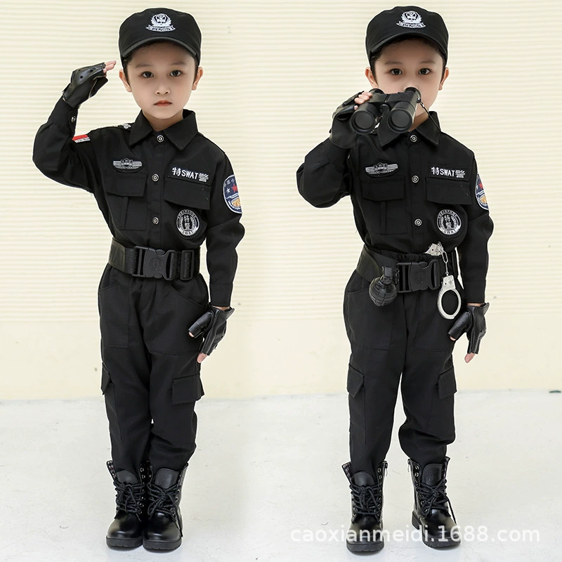 Детский маленький полицейский костюм Костюм полицейского для мальчиков и девочек Маленькое специальное полицейское снаряжение Военный тренировочный костюм спецназа Игрушечный костюм