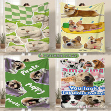 跨境法兰绒毛毯猫狗宠物盖毯子办公室午休披肩毛毯沙发盖毯冬加厚