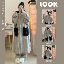 2025年新款珊瑚绒睡衣女秋冬季睡袍长款加绒加厚法兰绒家居服睡裙