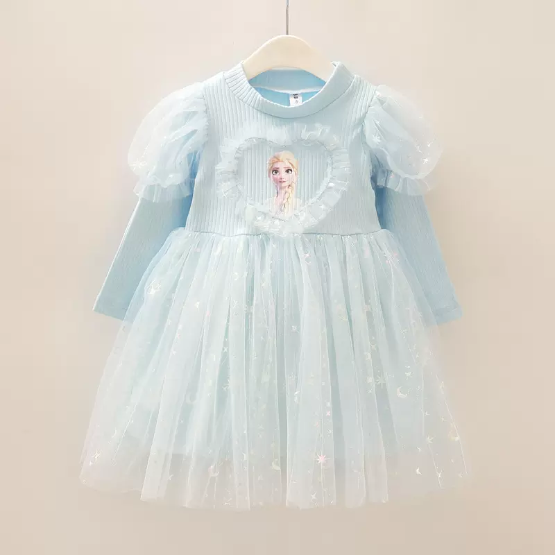 2022春秋宝宝长袖蓬蓬网纱艾莎公主裙冰雪奇缘新品儿童礼服连衣裙