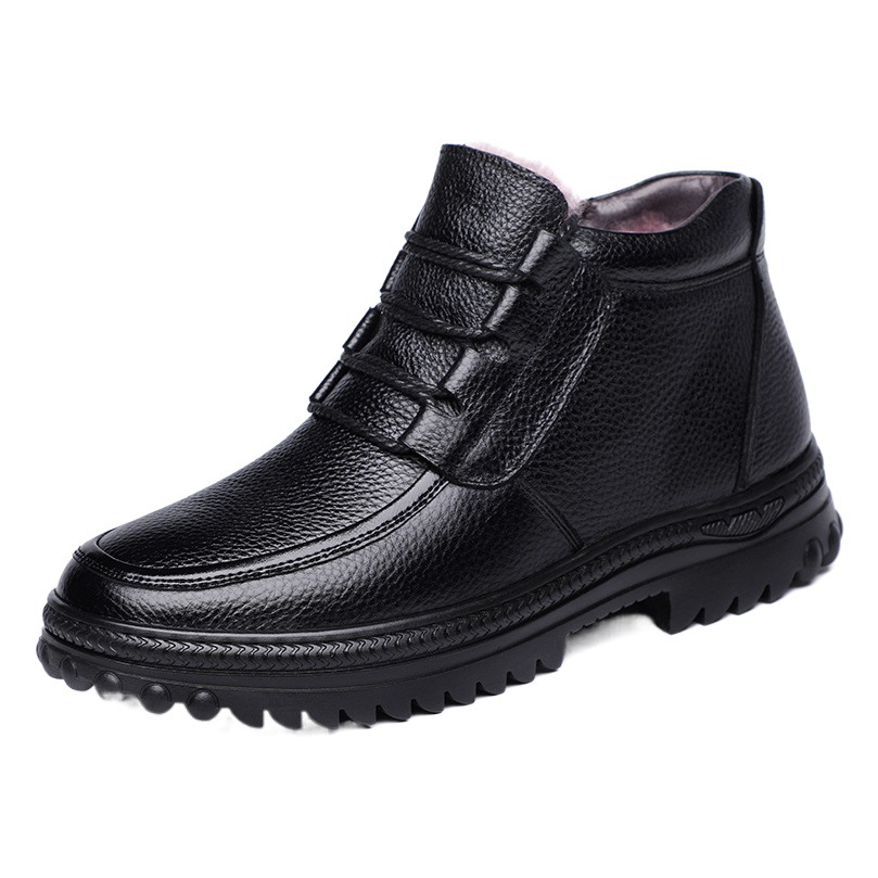 Invierno primera capa de cuero de vaca de lana de los hombres zapatos de algodón de lana de los hombres de alta calidad de mediana edad y ancianos zapatos de hombre de tamaño