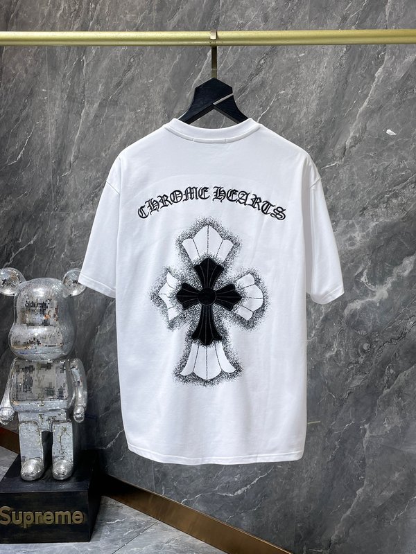 クロムハーツ新しい夏クロス馬蹄プリント男性と女性の半袖 T シャツシリーズ卸売|undefined
