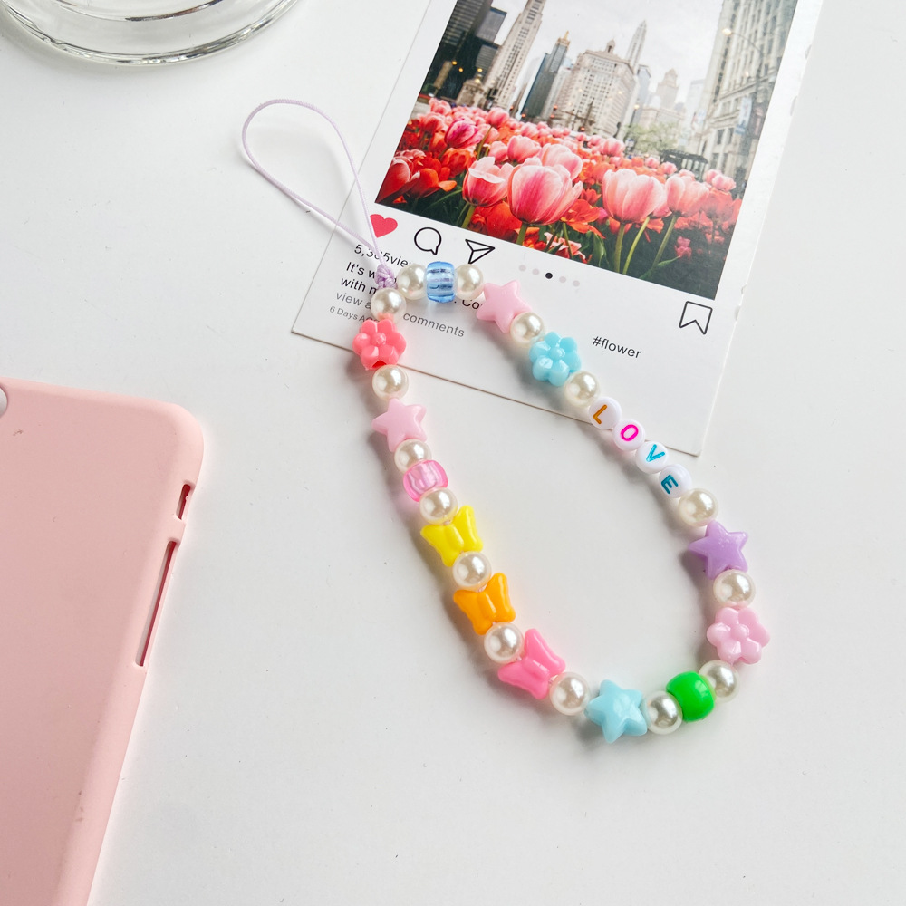 Fashion 1# Geometric Beads Color Pearl Star Flower Mobile Phone Chain