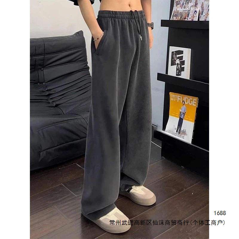 Autumn/Winter Trendy Men's Fashionable and Versatile American High Street Solid Color Casual Sports Pants, Flowy, Niche, Simple, High-Quality X11