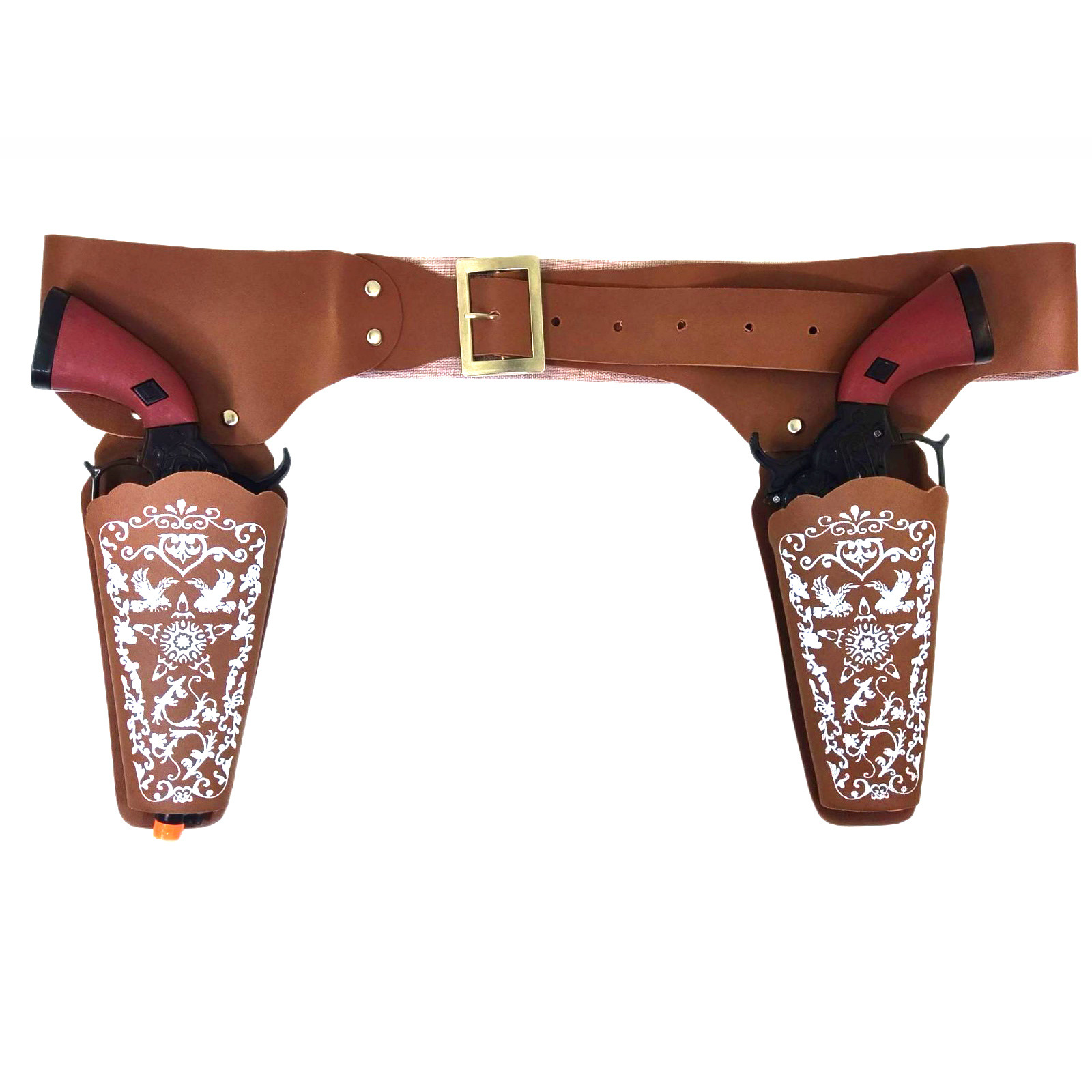 Pistola de juguete de rol para niños doble vaquero funda de arma cinturón marrón vaquero funda de arma cinturón