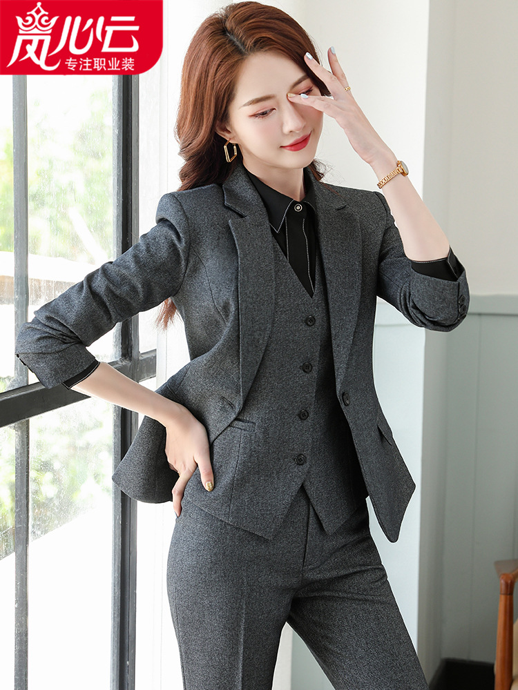 2025新型秋冬長袖スーツセット職業服女性スーツ気質修身スーツ軽豪華職場正装