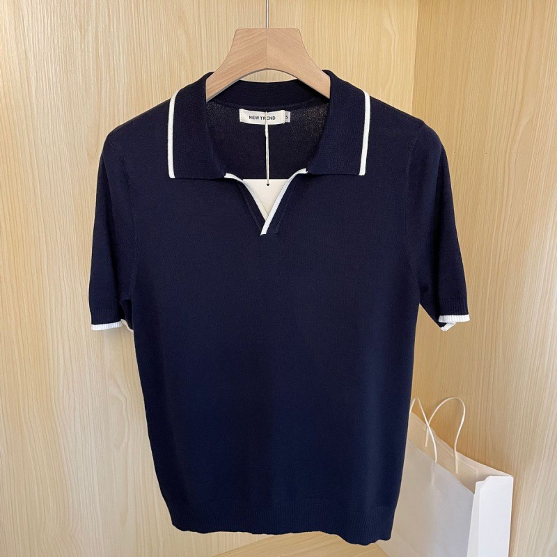 Simon Lena Summer New Korean-style Fashionable Japanese-style Hong Kong-style Lapel High-end T-shirt Men's Knitted Short-sleeved Polo