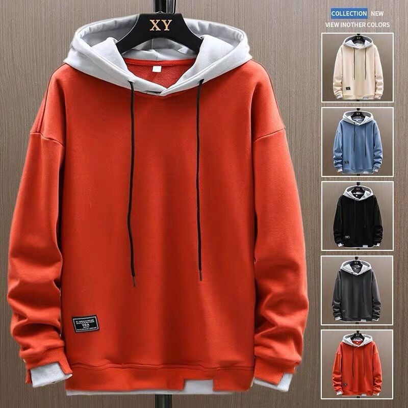 Men's Hooded Sweatshirt Spring and Autumn Thin Loose Trendy Brand Fake Two-Piece Jacket Men's Trendy Casual Top