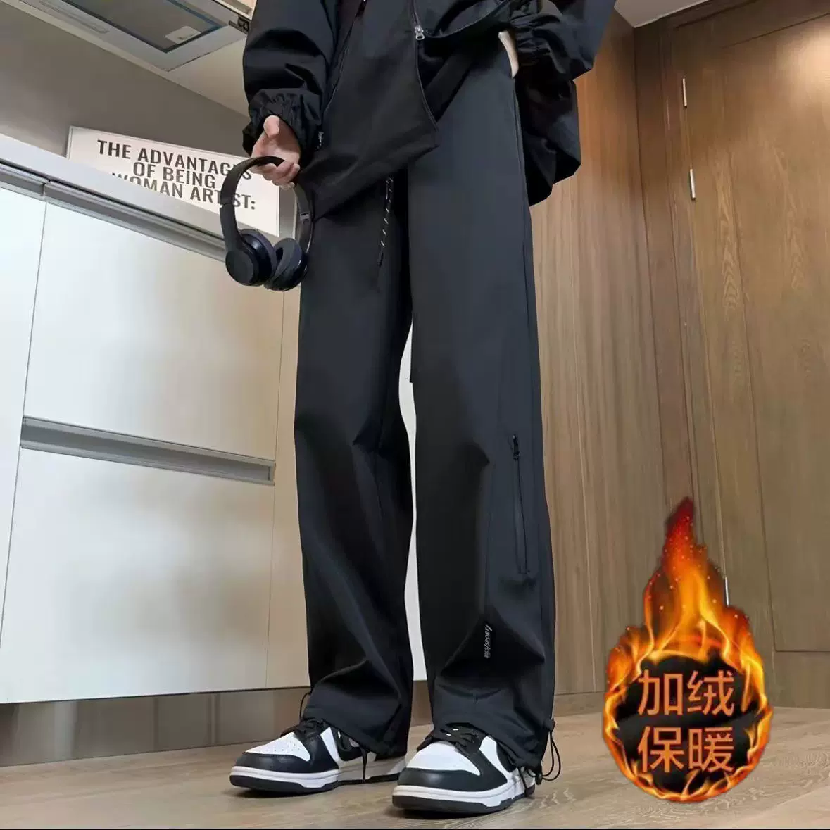 加绒冲锋裤男款潮牌冬季加厚防水防寒直筒休闲长裤美式机能工装裤