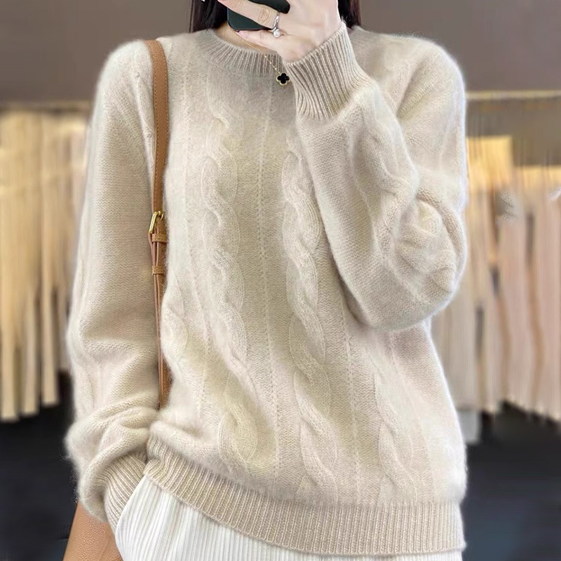 Korean Style Retro Twist Loose Sweater Women's Pullover 2025 Autumn and Winter New Pure Color Casual Knitted Bottoming Shirt Top