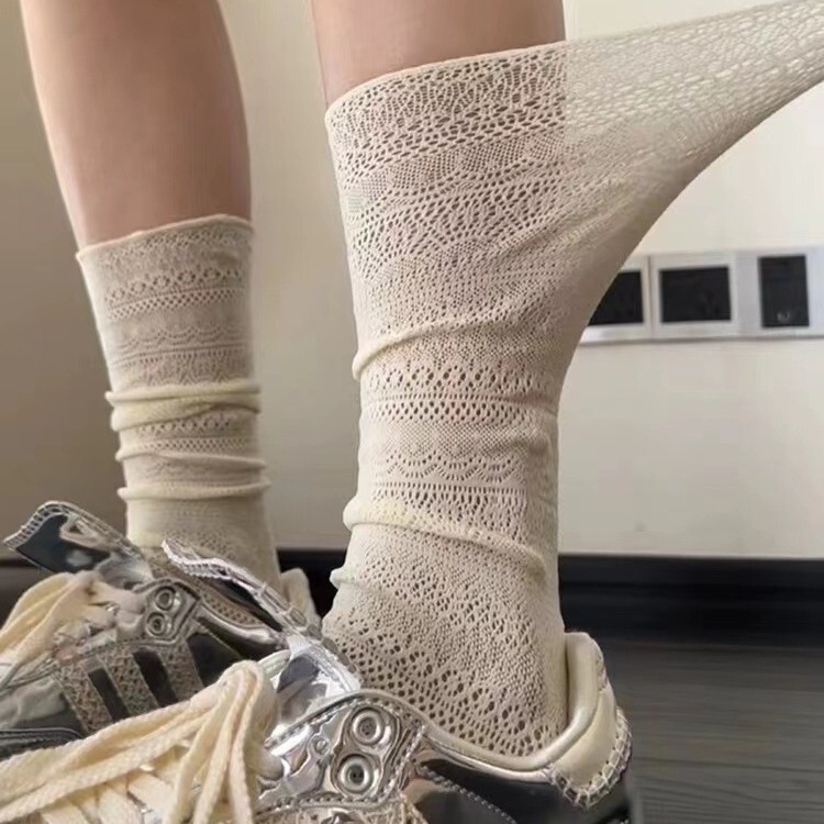 Tide socks thin legs spring and summer thin pile socks JK mesh calf socks vintage hollow breathable socks children