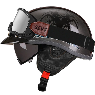 Helmet Japanese Scoop Helmet, Motosiklet kaskı (dəbilqə) - bright-gray-demon-hunter-tea-mirror-large-frame-goggles-m
