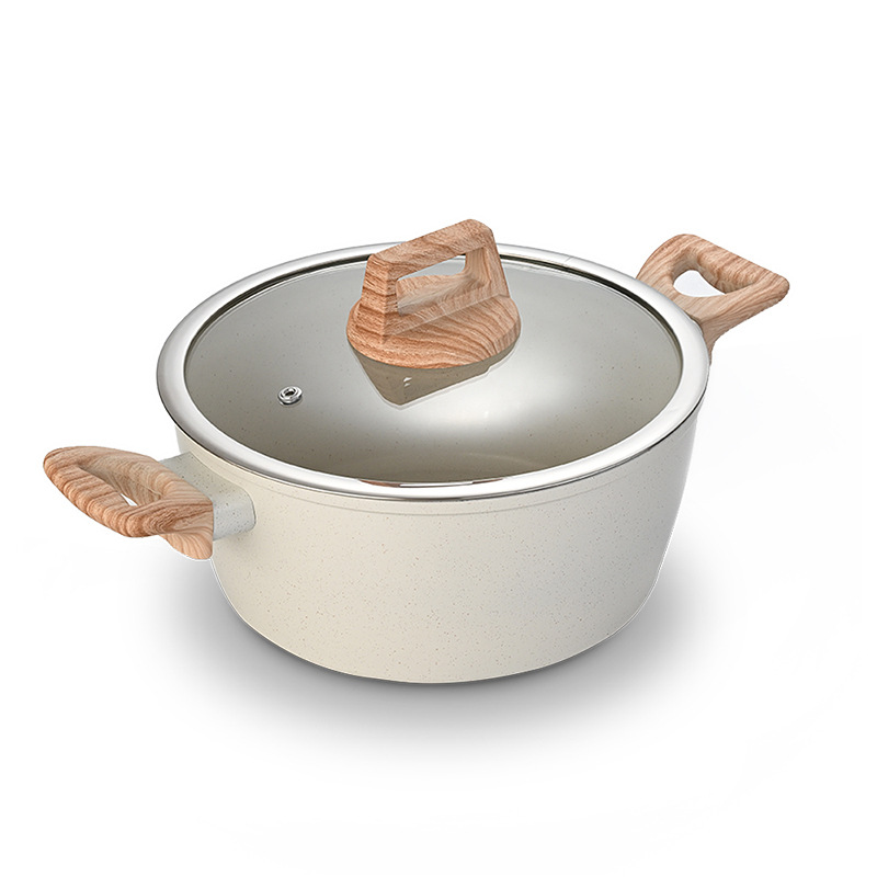 Comercio exterior transfronterizo Piedra médica Olla de sopa de doble oreja Olla antiadherente Olla de aluminio para el hogar Cocina de inducción sin humo de aceite Estufa de gas