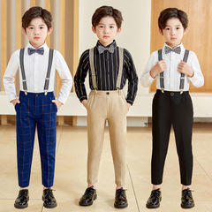 Children's suit new 2021 autumn long-sleeved shirt and pants birthday flower child dress boy middle and small child belt set