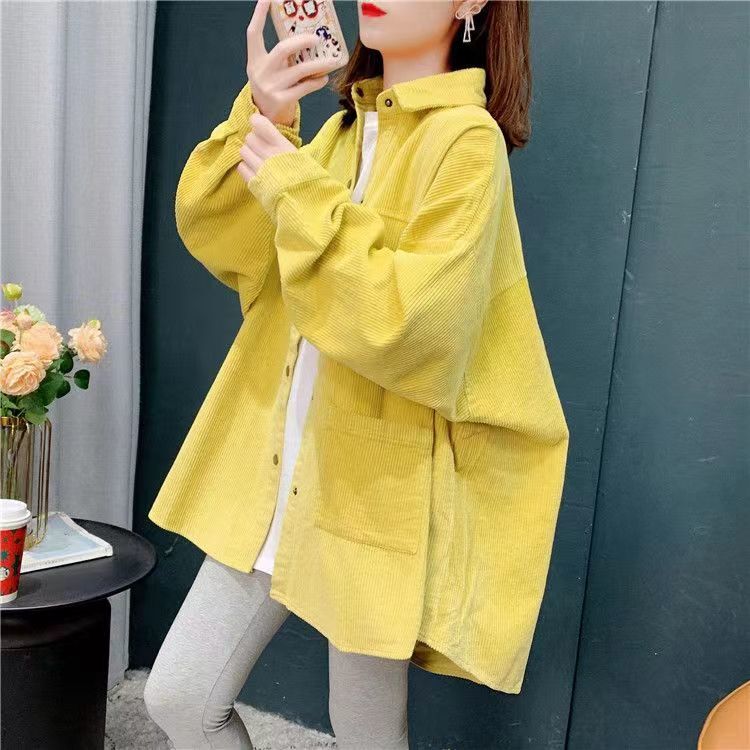 灯芯绒衬衫女2025春秋设计感小众宽松长袖港味上衣中长款衬衣外套|undefined
