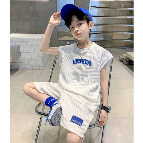 Summer boys' suits, summer clothes,  new style, medium and large children's loose sleeveless tops, five-quarter pants, fashionable two-piece sets