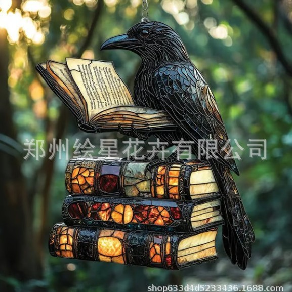 独立站新品万圣节装饰乌鸦哥特式灯笼2D亚克力吸灯黑暗学术之家|undefined