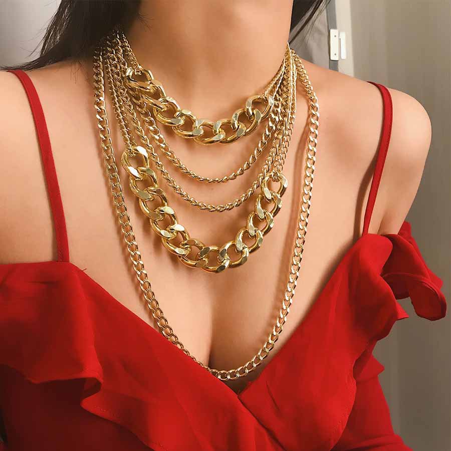 European and American Cross-border Jewelry Simple Punk Multi-layer Necklace Women's Personality Exaggerated Chain Necklace Woolen Chain