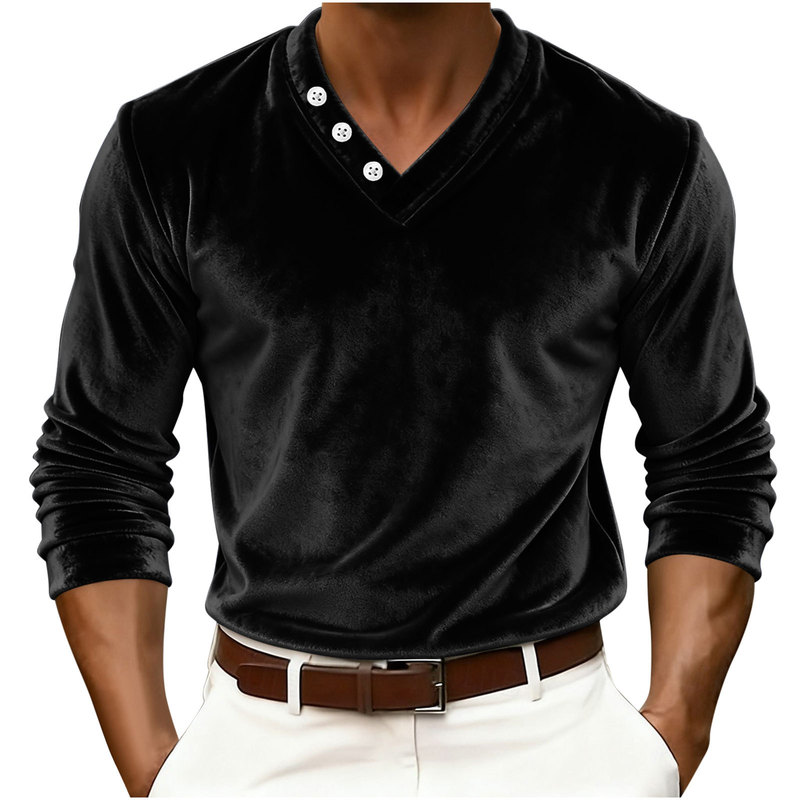 Cross-Border New Long-Sleeved T-Shirt Men's Spring and Autum V Neck Bottoming Shirt Thermal Intimates with Casual Tops and T-Shirts