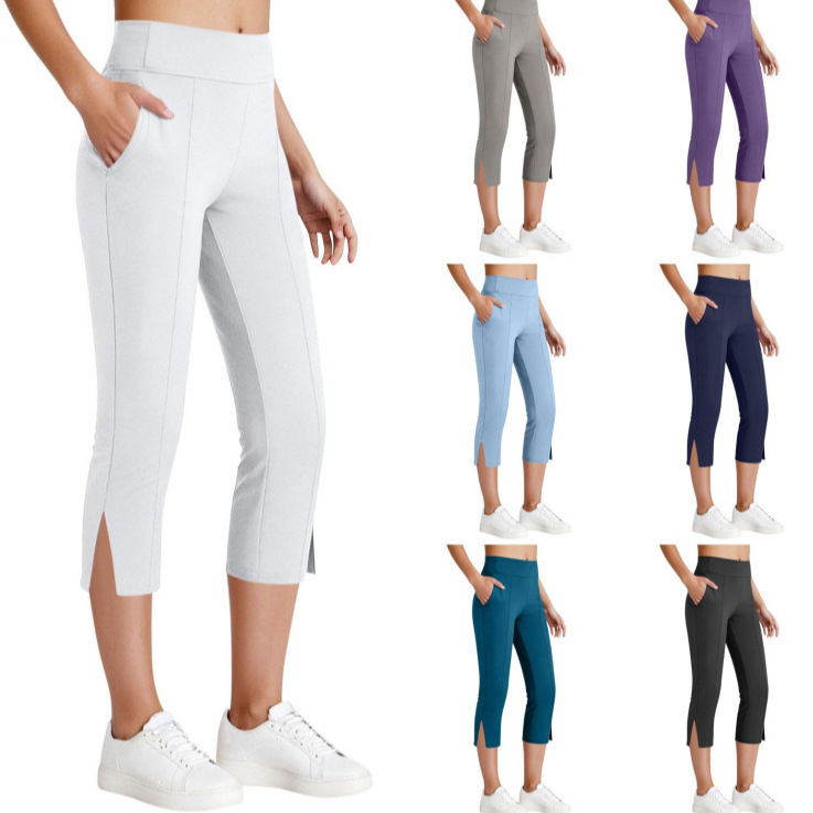 Cross-border Amazon High-Waisted Pocketed Split-Calf Yoga Pants Women's Stretch Slimming Outdoor Sports Shorts Cross-border Amazon High-Waisted Pocketed Split-Calf Yoga Pants Women's Stretch Slimming Outdoor Sports Shorts