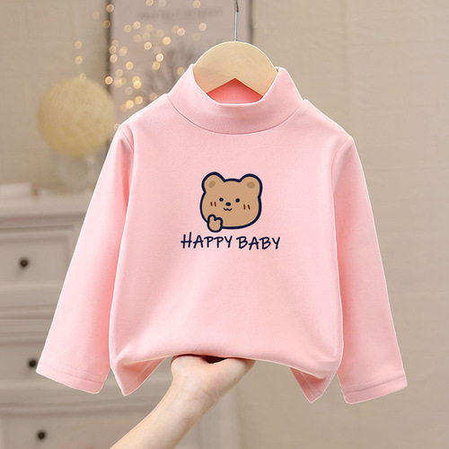 Children's winter cashmere warm indoor clothing base shirt for girls and boys, single piece top, middle child half-high collar baby t-shirt