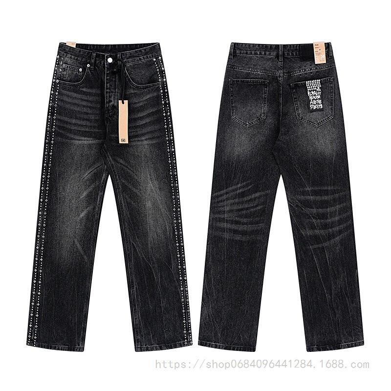 Foreign Trade American Fashion Ksubi Retro Ripped Washed High Street Unisex Casual Trendy Slim Wide-Leg Stretch Jeans