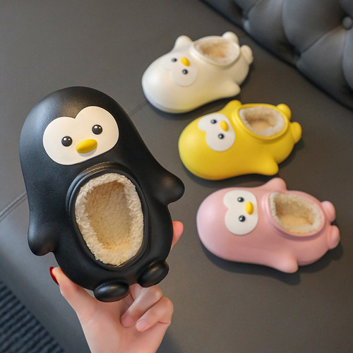 Children's waterproof cotton slippers women's bag heel winter cute indoor home parent-child warm non-slip cotton shoes outer wear slippers