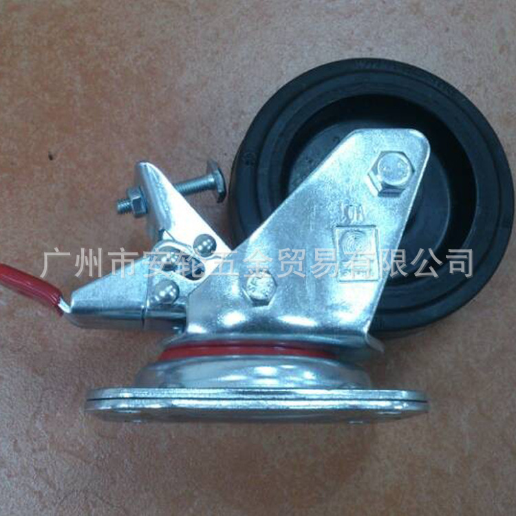 德国WICKE威卡4寸弹力橡胶尼龙芯万向车轮100mm带刹车脚轮169063