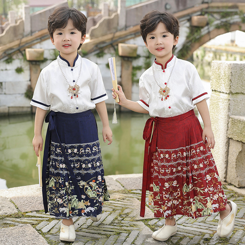 Children's performance uniform for the June 1st Children's Day, summer ancient-style Mamian skirt Hanfu set, retro ethnic style performance dress for primary school students