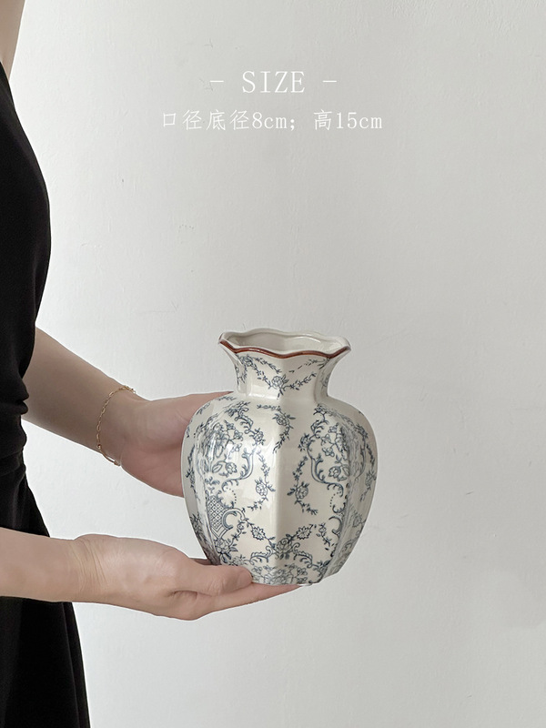 新しい青と白の磁器セラミック花瓶新しい中国風の装飾品リビングルームフラワーアレンジメント玄関装飾古代スタイルシミュレーション牡丹|undefined