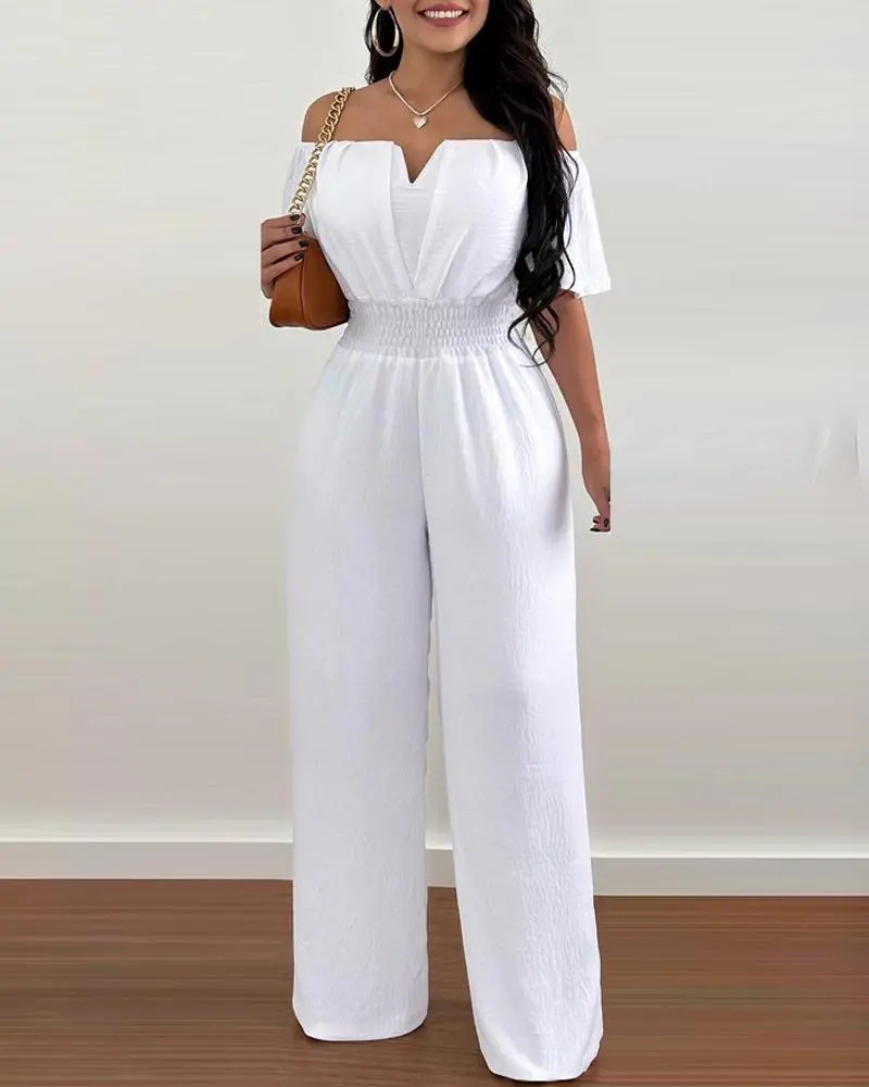 New Women's Wear New Short Sleeve Slim Fit Jumpsuit Solid Color Pants