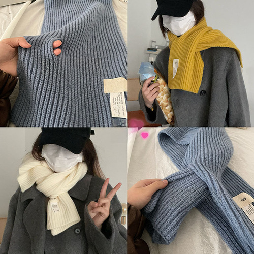 Designer Egg Style Indie Macaron Candy Pure Color Cross Knitted Wool Scarf with Fashionable Instagram Trend