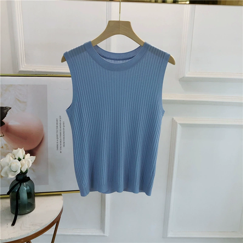 Весна и лето новый бутик 14 игл бисер вязаный жилет круглый воротник яма без рукавов тонкий нижний верх женский 16021