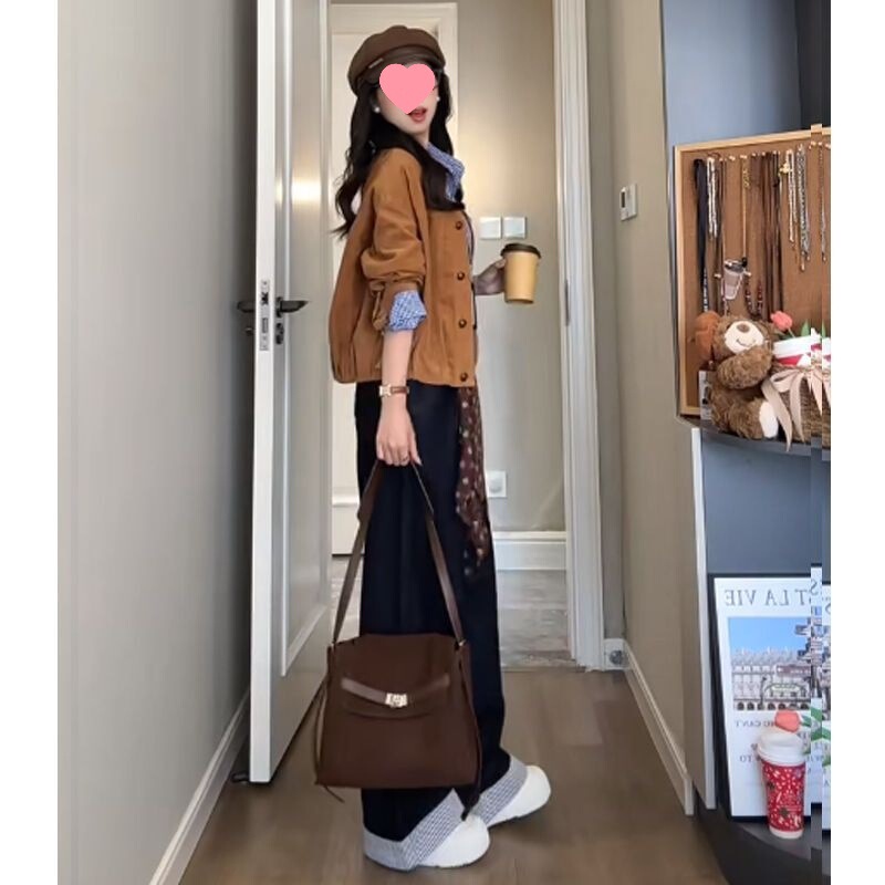 纯欲风辣妹套装女2025早秋新款韩系气质长袖外套衬衫阔腿裤三件套|undefined